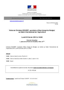 C HRISTIAN ECKERT S ECRETAIRE D ’E TAT CHARGE DU B UDGET, AUPRES DU MINISTRE DES F INANCES ET DES C OMPTES PUBLICS In vi tati on pres s e