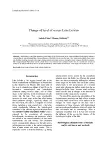 Limnological Review–26  Change of level of waters Lake Łebsko Izabela Chlost*, Roman Cieśliński** * Pomeranian Academy, Institute of Geography, Partyzantów 27, 76–200 Słupsk ** University of Gdańsk,