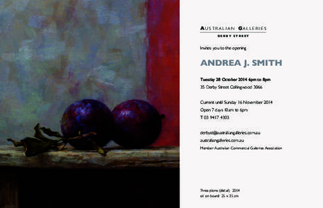 A u st r a l ia N G a l l e r i e s DERBY STREET Invites you to the opening  ANDREA J. SMITH