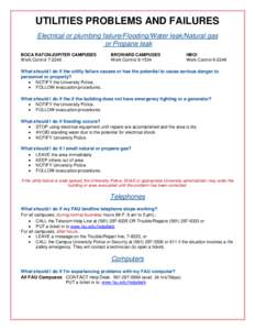 UTILITIES PROBLEMS AND FAILURES Electrical or plumbing failure/Flooding/Water leak/Natural gas or Propane leak BOCA RATON/JUPITER CAMPUSES Work Control[removed]