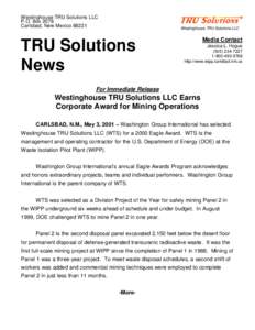 Westinghouse TRU Solutions LLC P.O. Box 2078 Carlsbad, New Mexico[removed]Westinghouse TRU Solutions LLC