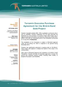 ASX Shareholder Report 23 October 2013 Enquiries on this Report or the Company Business