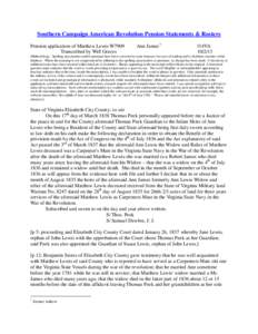 Southern Campaign American Revolution Pension Statements & Rosters Pension application of Matthew Lewis W7909 Transcribed by Will Graves Ann James 1