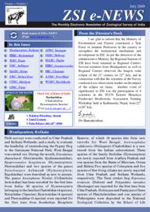 Volume 1, Number 7  July 2009 ZSI e-NEWS Back issues of ZSI e-NEWS