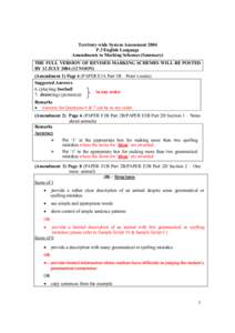 Territory-wide System Assessment 2004 P.3 English Language Amendments to Marking Schemes (Summary) THE FULL VERSION OF REVISED MARKING SCHEMES WILL BE POSTED BY 12 JULY[removed]NOON) (Amendment 1) Page 4 (PAPER E1A Part