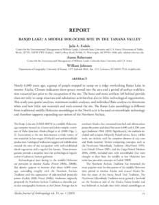 REPORT banjo lake: a middle holocene site in the tanana valley Julie A. Esdale Center for the Environmental Management of Military Lands, Colorado State University and U.S. Army; Directorate of Public Works, ATTN: IMFW-P