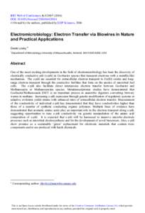 BIO Web of Conferences 6 , DOI: bioconf 4  C Owned by the authors, published by EDP Sciences, 2016  Electromicrobiology: Electron Transfer via Biowires in Nature