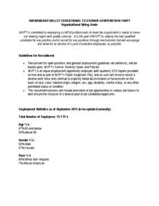 SHENANDOAH VALLEY EDUCATIONAL TELEVISION CORPORATION / WVPT Organizational Hiring Goals WVPT is committed to employing a staff of professionals to meet the organization’s needs to serve our viewing region with quality 