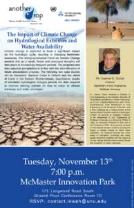 Water-Health Seminar Series  November 2012 The Impact of Climate Change on Hydrological Extremes and