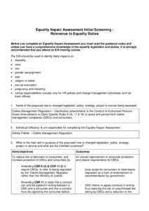 MoJ Corporate Equality Division Equality Impact Assessment - Claim Management Regulations Consultation