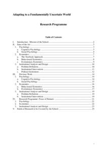 Adapting to a Fundamentally Uncertain World  Research Programme Table of Contents I.