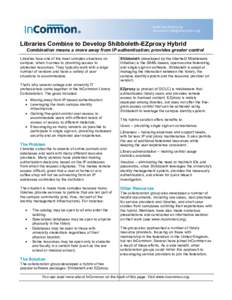 www.incommon.org  Libraries Combine to Develop Shibboleth-EZproxy Hybrid Combination means a move away from IP authentication; provides greater control Libraries face one of the most complex sit
