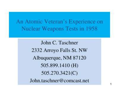An Atomic Veteran’s Experience on Nuclear Weapons Tests in 1958