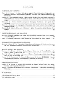 C O N T E N T S TAXONOMY AND FAUNISTICS TAKOV D, D. PILARSKA – Prevalence of Gregarina typographi Fuchs (Apicomplexa: Gregarinidae) and Nematodes (Nematoda) in Bark Beetles (Coleoptera: Scolytinae) from Bulgaria Depend