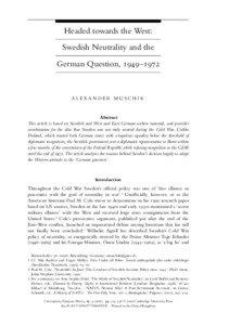 Headed towards the West: Swedish Neutrality and the German Question, 1949–1972