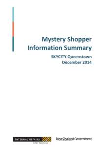 Mystery Shopper Information Summary SKYCITY Queenstown December 2014  Page intentionally left blank.