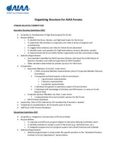 Organizing Structure for AIAA Forums FORUM-RELATED COMMITTEES Executive Steering Committee (ESC)  