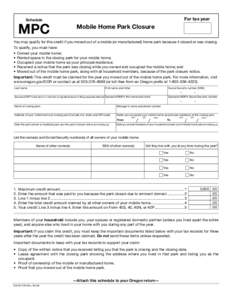 Schedule MPC, Mobile Home Park Closure