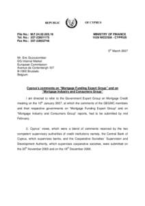 Reply to the consultation on the reports of Mortgage Funding Expert Group (MFEG) & Mortgage Industry and Consumer Dialogue (MI