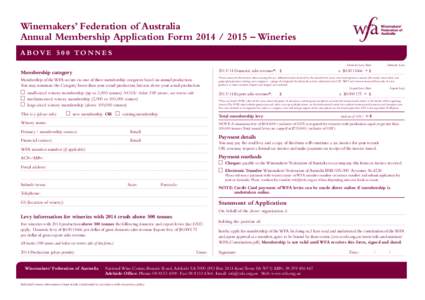 Winemakers’ Federation of Australia Annual Membership Application Form – Wineries A B OV ETO N N E S Domestic Levy Rate