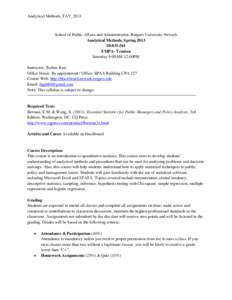 Analytical Methods_TAY_2013  School of Public Affairs and Administration, Rutgers University-Newark Analytical Methods, Spring[removed]:831:561 EMPA- Trenton