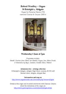 Robert Woolley ~ Organ  St Botolphʹs, Aldgate  Organ by Renatus Harris 1702 