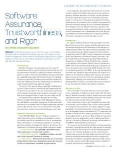 ACQUISITION OF SOFTWARE-RELIANT CAPABILITIES  Software Assurance, Trustworthiness, and Rigor