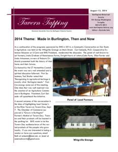 August 15, 2014  Tavern Tapping Electronic Newsletter from the Burlington Historical Society  Burlington H istorical
