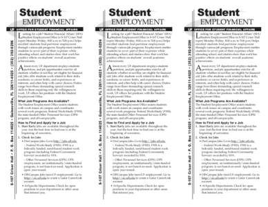 Student L ooking for a job? Student Financial Affairs’ (SFA) Student Employment Office in S-107 Criser Hall (open Monday–Friday, 8:00 a.m. to 5:00 p.m.) helps