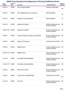 DSHS Forms Stocked at the Department of Printing Fullfillment Center Form Number Revision Date