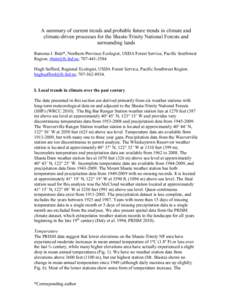 A summary of current trends and probable future trends in climate and  climate­driven processes for the Shasta­Trinity National Forests and  surrounding lands    Ramona J. Butz*, Northern Pro