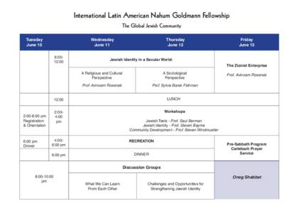 International Latin American Nahum Goldmann Fellowship The Global Jewish Community Tuesday June 10  Wednesday