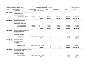 City of Cranston Tax Roll 2016 Acct# Name/ Address