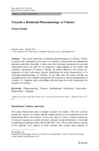 Hum Stud:43–66 DOIs10746x SPECIAL ISSUE ARTICLE Towards a Relational Phenomenology of Violence Michael Staudigl