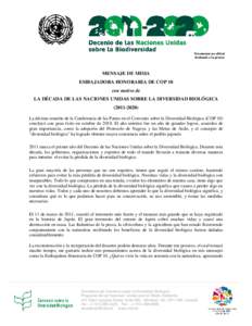 Documento no oficial destinado a la prensa MENSAJE DE MISIA EMBAJADORA HONORARIA DE COP 10 con motivo de