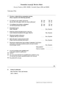 Formularz recenzji / Review Sheet Zeszyty Naukowe (HSS i MMR) / Scientific Papers (HSS and MMR) Tytuł pracy/Title: A