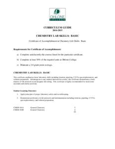 Chemistry Lab Skills: Basic Certificate of AccomplishmentCurriculum Guide - Ohlone College