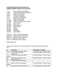 STEREOSCOPES AND POSTCARDS LIST – FORBES LIBRARY SPECIAL COLLECTIONS[removed]30a[removed]52a