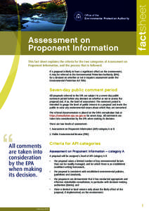 factsheet  Assessment on Proponent Information This fact sheet explains the criteria for the two categories of Assessment on Proponent Information, and the process that is followed.