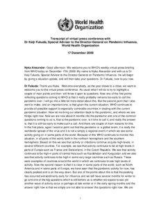 Transcript of virtual press conference with Dr Keiji Fukuda, Special Adviser to the Director-General on Pandemic Influenza, World Health Organization