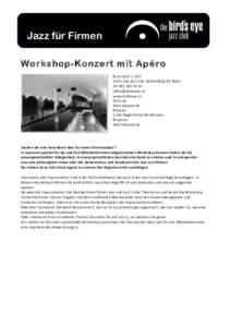 Jazz für Firmen Workshop-Konzert mit Apéro