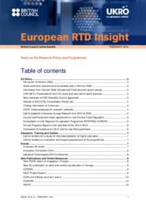 British Council online bulletin  FEBRUARY 2014 News on EU Research Policy and Programmes