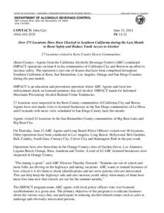 STATE OF CALIFORNIA — BUSINESS, CONSUMER SERVICES AND HOUSING AGENCY  Edmund G. Brown Jr., Governor DEPARTMENT OF ALCOHOLIC BEVERAGE CONTROL 3927 Lennane Drive, Suite 100, Sacramento, CA 95834