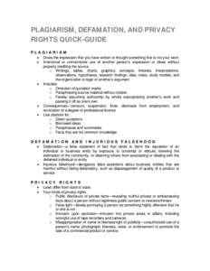 Microsoft Word - Plagiarism, Defamation and Privacy Rights Quick Guide.doc