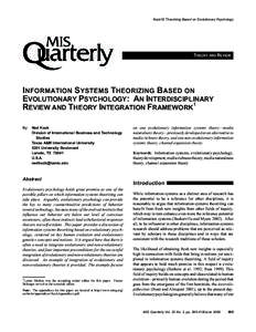 Kock/IS Theorizing Based on Evolutionary Psychology  THEORY AND REVIEW INFORMATION SYSTEMS THEORIZING BASED ON EVOLUTIONARY PSYCHOLOGY: AN INTERDISCIPLINARY