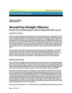 Volume 26, Number 2 March/April 2010 Beyond Gay-Straight Alliances  Research shows why family support is critical to helping LGBT students succeed