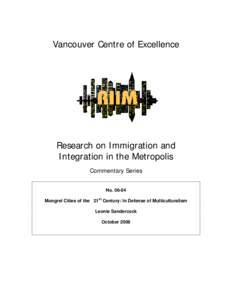 Vancouver Centre of Excellence  Research on Immigration and Integration in the Metropolis Commentary Series No[removed]
