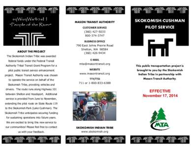 MASON TRANSIT AUTHORITY CUSTOMER SERVICE SKOKOMISH/CUSHMAN PILOT SERVICE