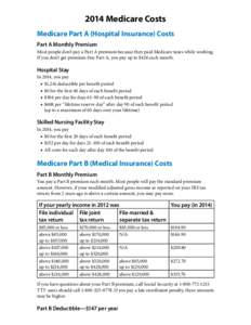 2014 Medicare Costs Medicare Part A (Hospital Insurance) Costs Part A Monthly Premium Most people don’t pay a Part A premium because they paid Medicare taxes while working. If you don’t get premium-free Part A, you p