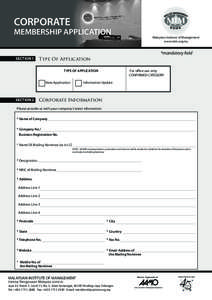 CORPORATE  MEMBERSHIP APPLICATION Malaysian Institute of Management www.mim.org.my